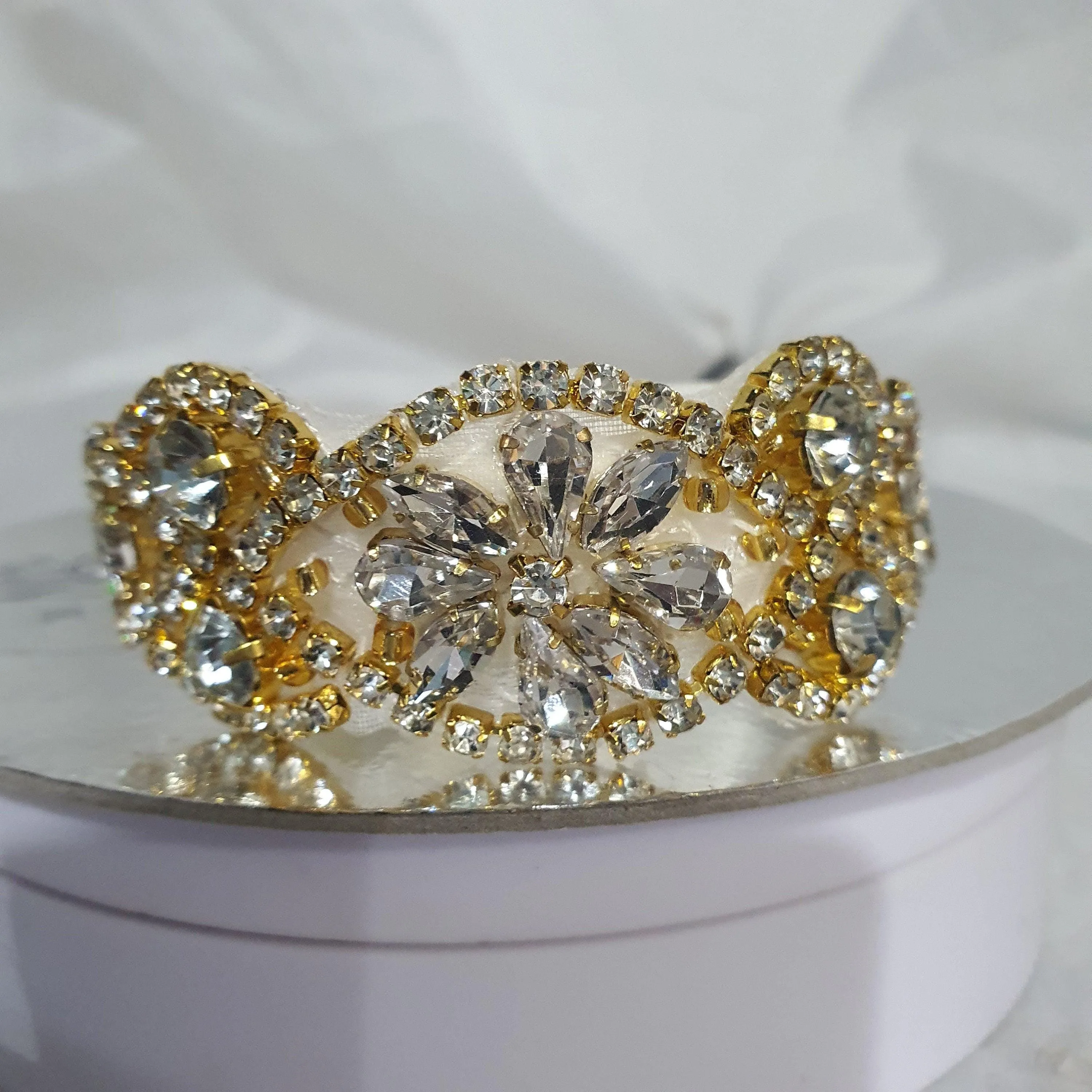 Wedding Cuff Bracelet Great Gatsby Vintage Glam Art Deco Crystal rhinestone bridesmaid flower girl small size- by Crystal wedding uk