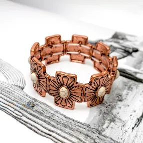 Western Cross Bracelet with Ivory Center Stones in Copper Tone