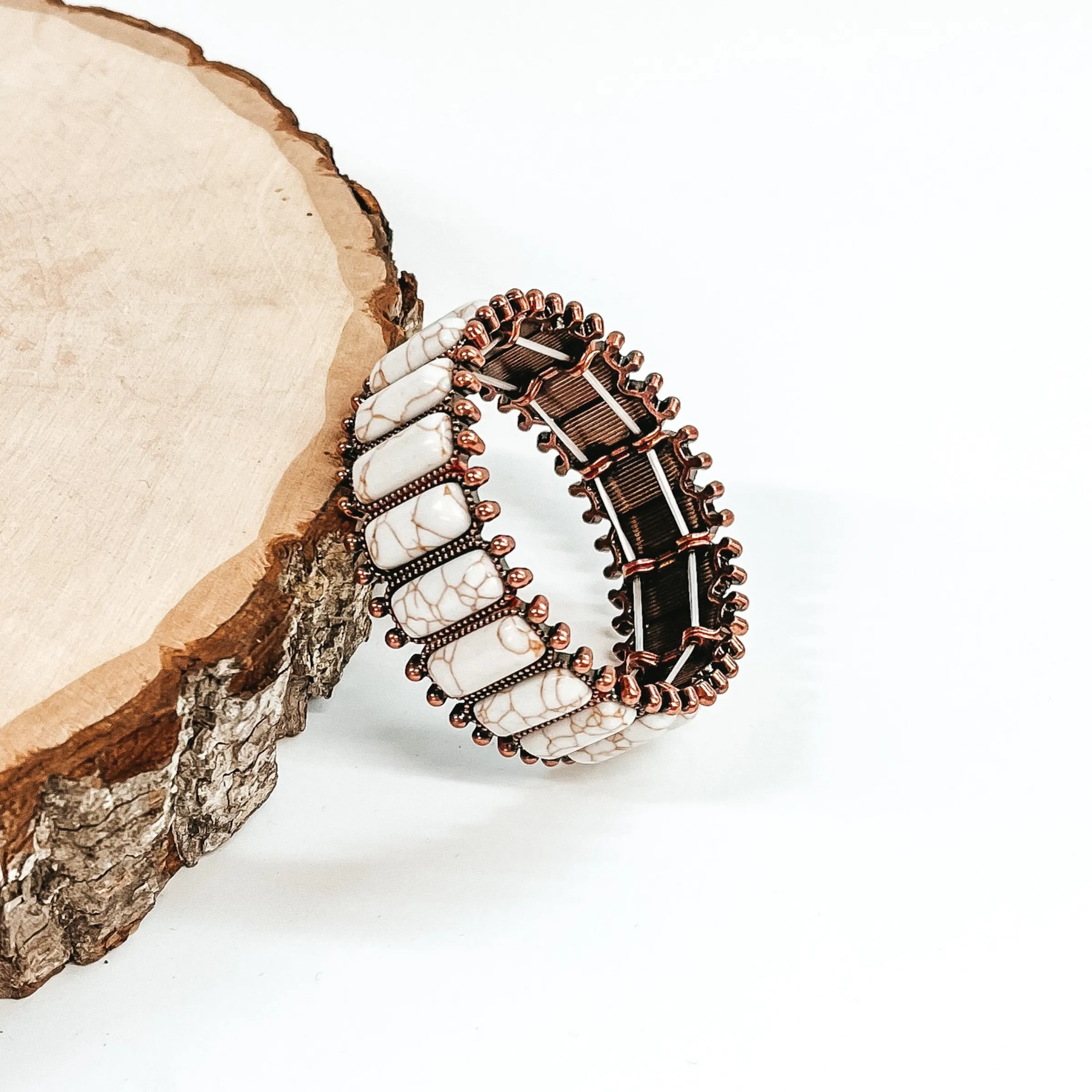 Western Lovin' Stretchy Stone Bracelet in Copper Tone and Ivory