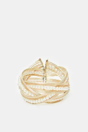 Women Gold Pearls Embellished Cuff