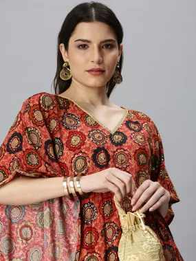 Women's Orange Printed Kaftan Kurta