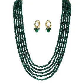 Yellow Chimes Classic Design Five Layers Emerald Green Onyx Stone Beads Semi Precious Gemstone Necklace set With Earrings For Women & Girls