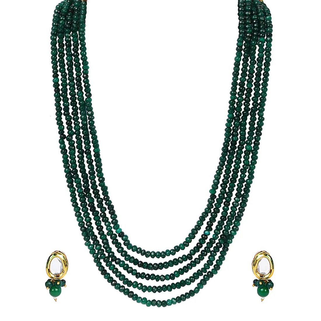 Yellow Chimes Classic Design Five Layers Emerald Green Onyx Stone Beads Semi Precious Gemstone Necklace set With Earrings For Women & Girls