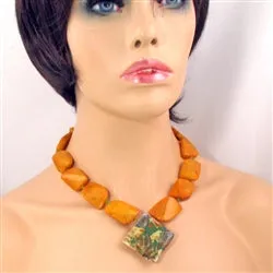 Yellow Jade & Artisan Handmade Gemstone  Bead Necklace