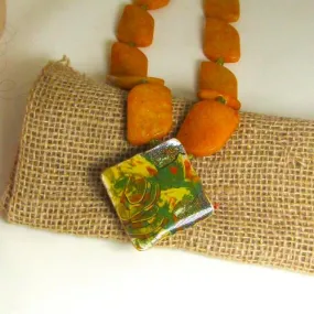 Yellow Jade & Artisan Handmade Gemstone  Bead Necklace