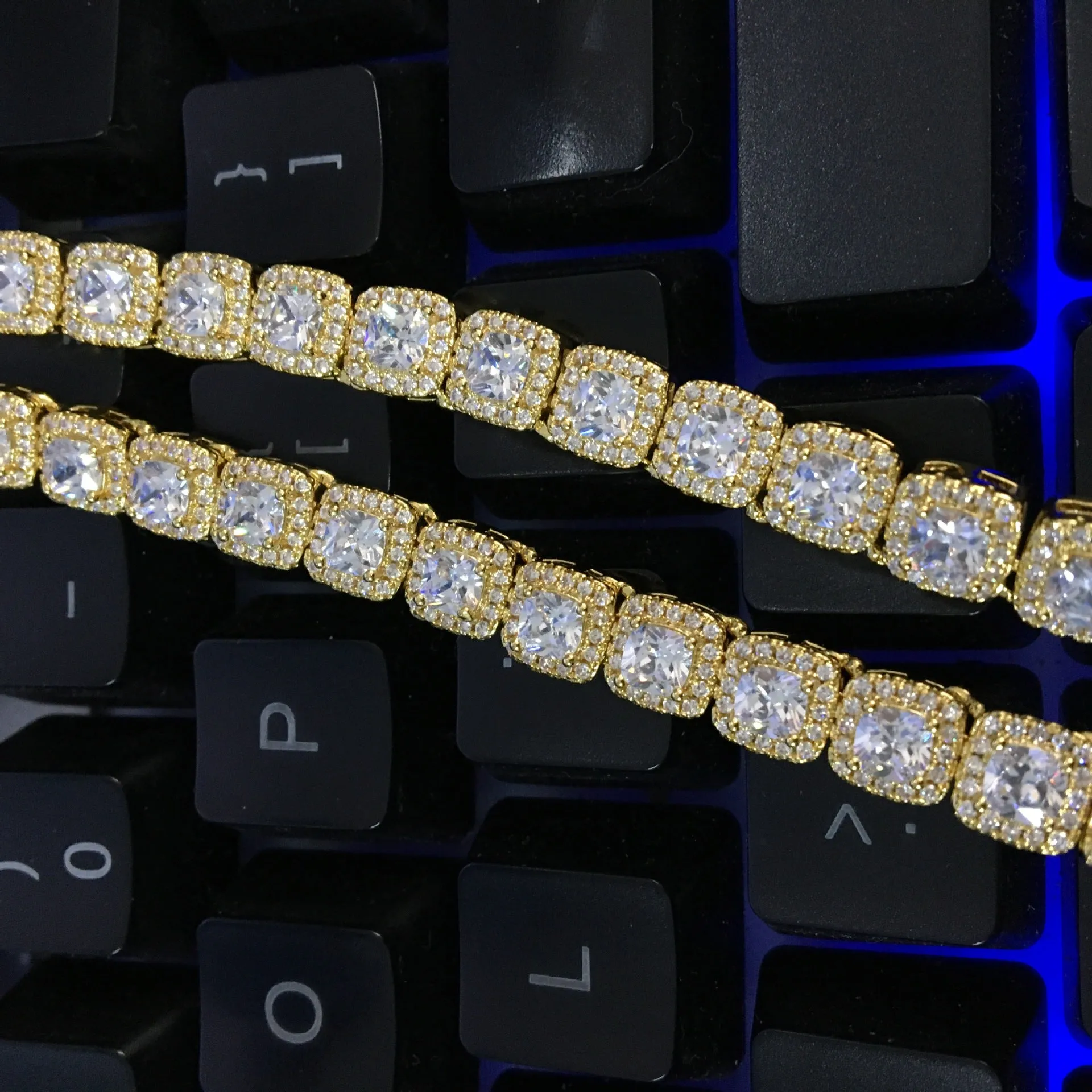 Zircon Hip Hop Necklace 7mm Gold Plated Rock Candy Chain